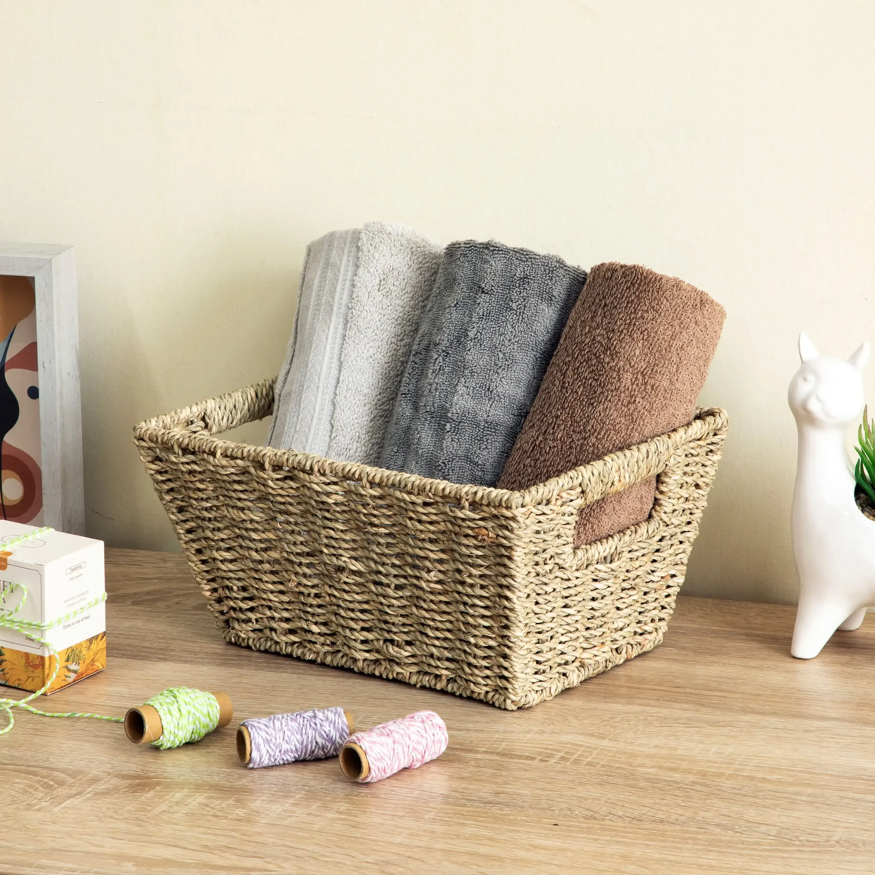 Natural Handwoven Seagrass Basket, Rectangle