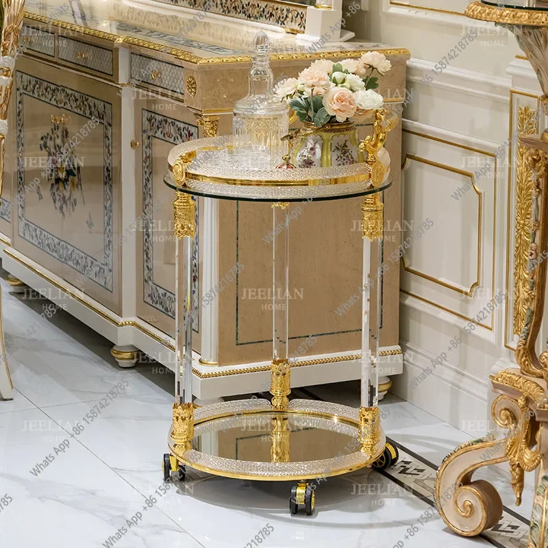 T French Luxury Copper Alloy Exquisite Trolley Villa Living Room Dining Room Home Decoration Double-layer Dining Car