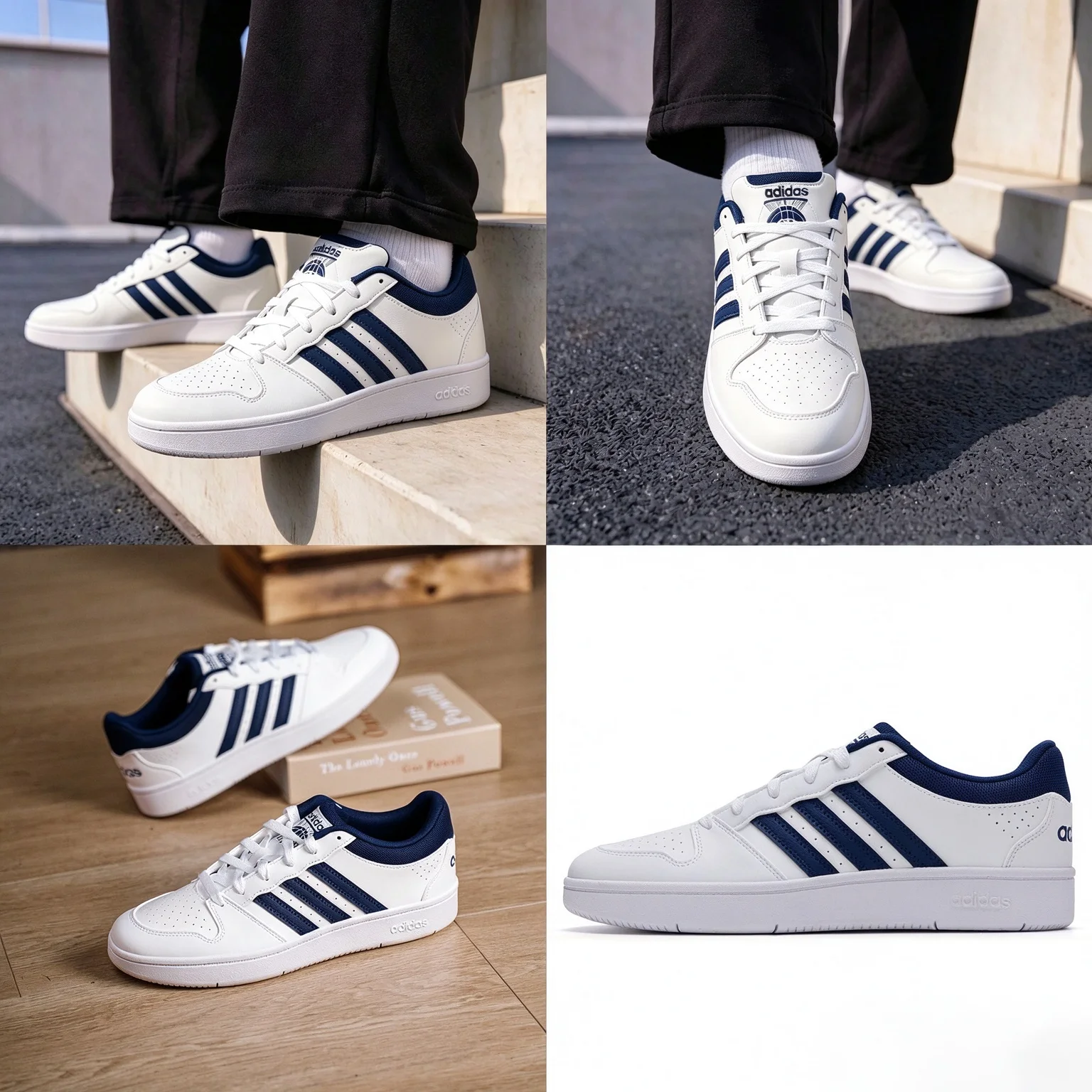 Adidas KI1058 men women casual sneakers white navy blue flat sole classic walking board shoes