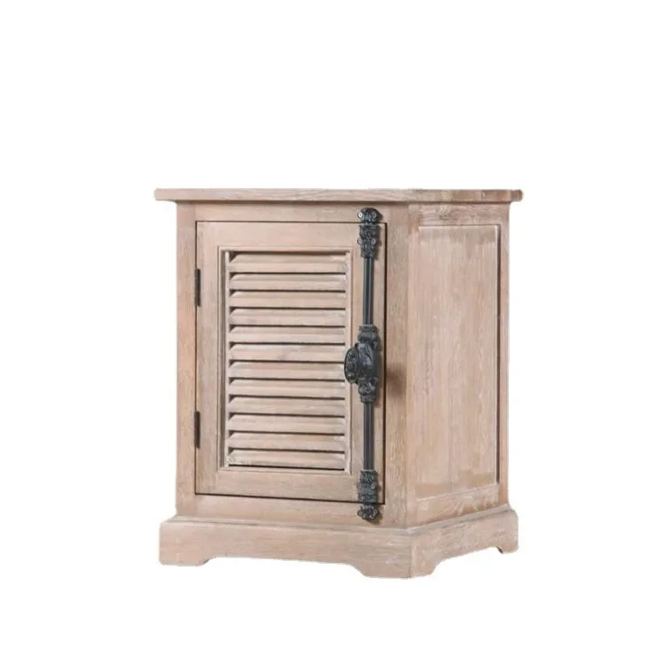 

American country style solid wood shutter door bedside table French retro old world lock single door bedside table corner cabine