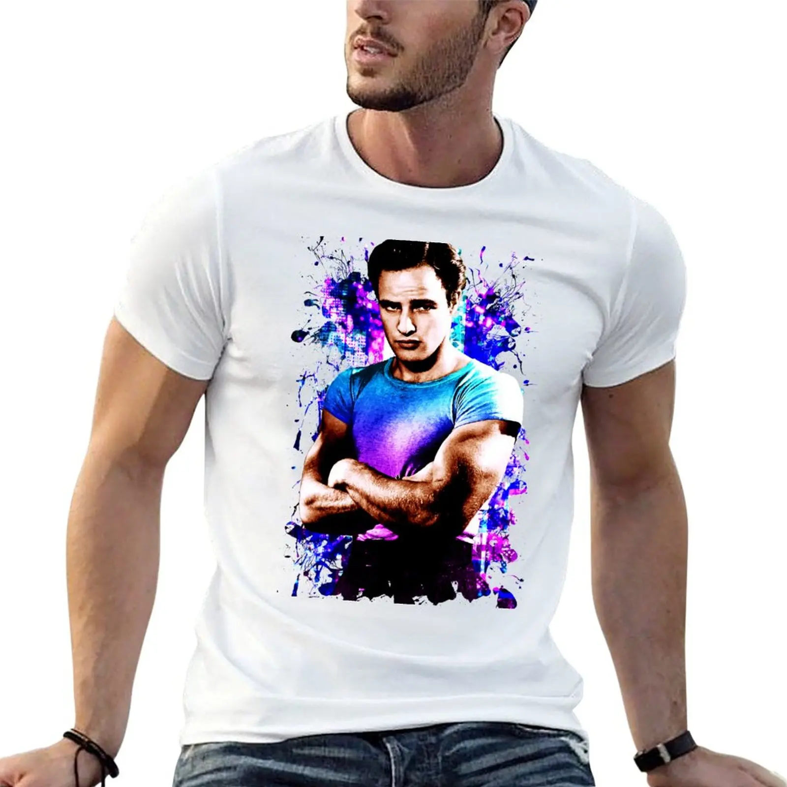 Marlon Brando, Color source 1 T-Shirt t shirts for man graphic tees man t shirt cotton high quality T-Shirt