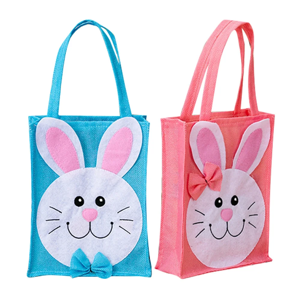 

2Pcs Easter Gift Bags Lovely Exquisite Bunny Pattern Bright Color Multi Function Candy Biscuit Cookie Packing Holiday Decor
