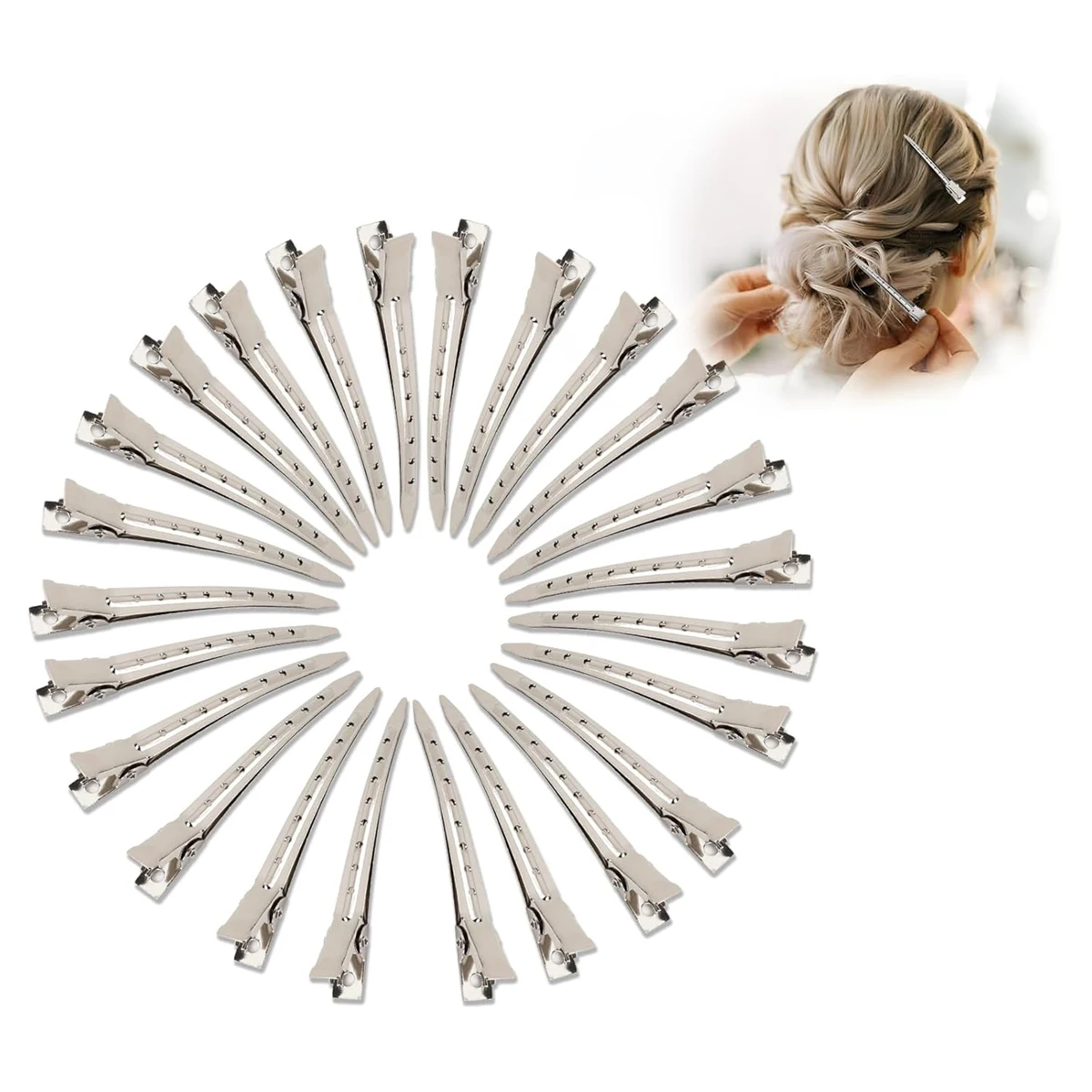 Hair Clips for Rollers,Pin Curl Clip,Metal Duck Billed Hair Clips for Women Styling,24Pcs(3.5Inch) Silver Larger Alligator Curl L