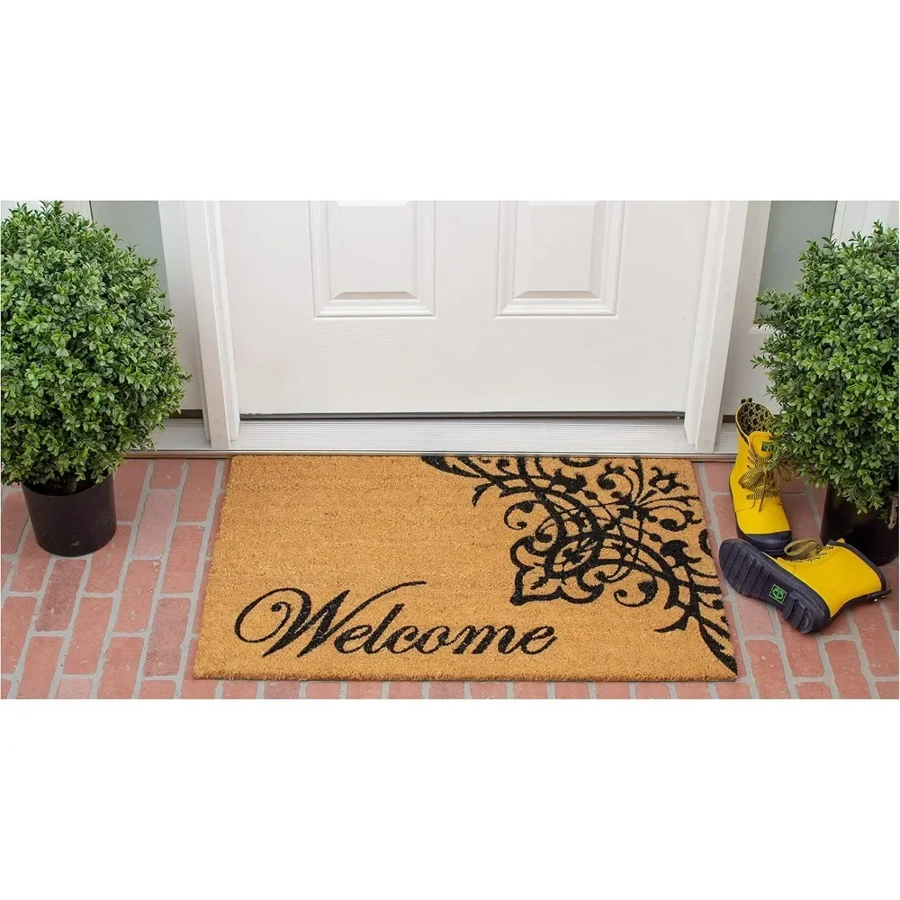 

121353672 Scroll Welcome Doormat, 3' x 6', Natural/Coir