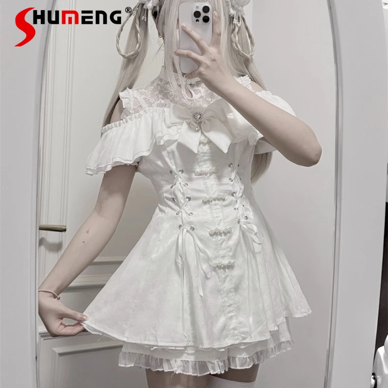Vestidos de encaje de la serie Lolita Mine de Color sólido de diseño único japonés, conjunto de vestido de verano de estilo chino producido en masa para mujer