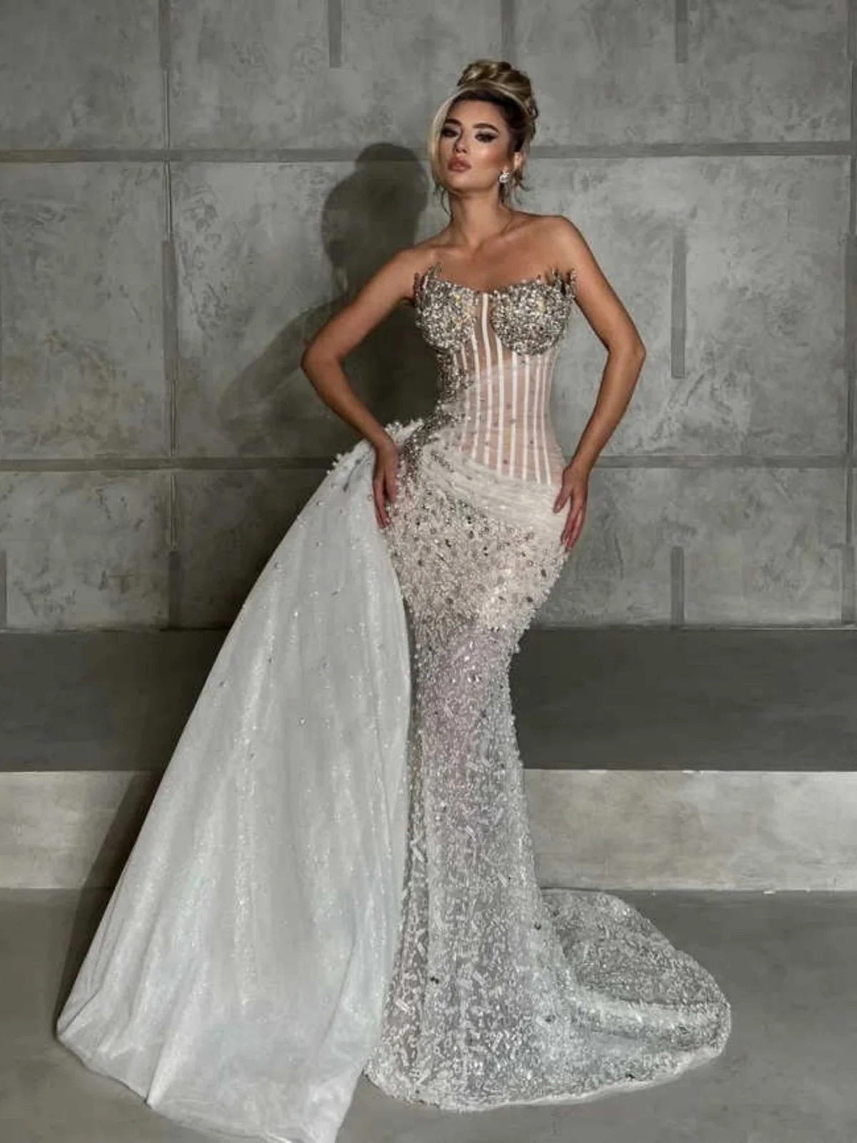 فساتين سهرة لامعة ترتر بدون حمالات سويب تراين حورية البحر فساتين حفلات كريستال مطرز مناسبة خاصة مصنوعة حسب الطلب