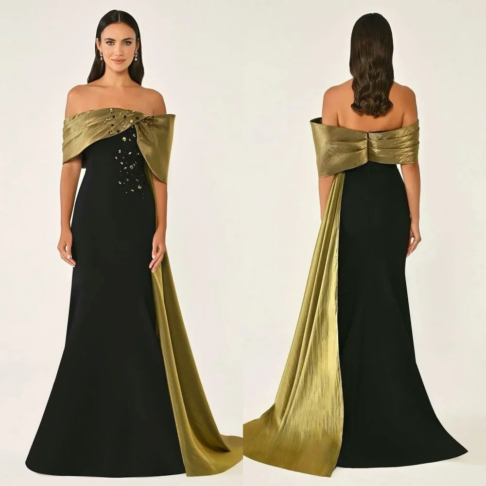 

Customized High Quality Fashion Jersey Pleat Rhinestone Mermaid Off-the-shoulder Long Dresses Bespoke Occasion Dresses Classic