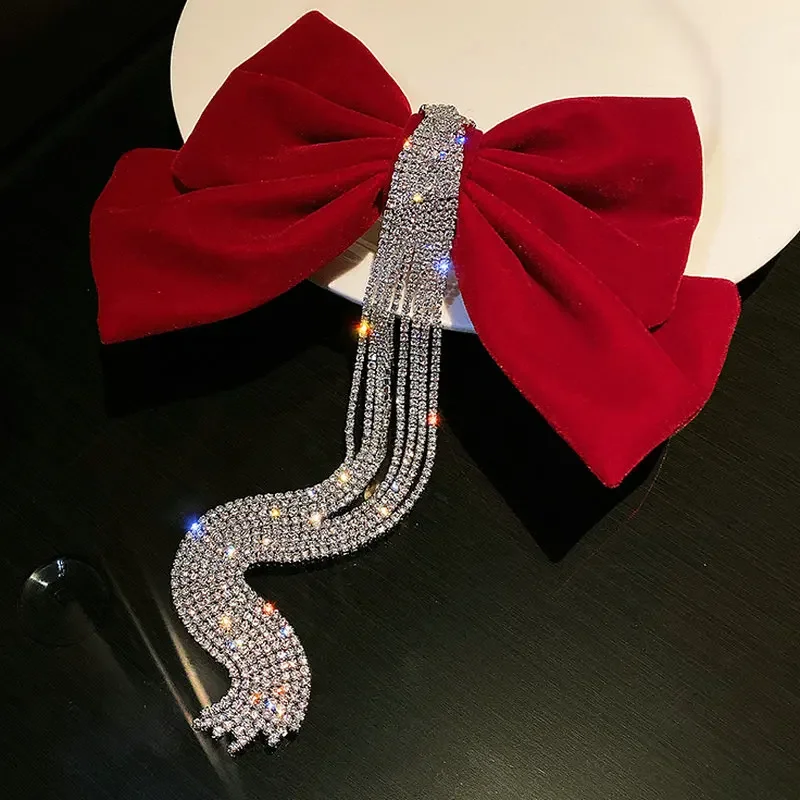 Elegant New Bow Velvet Hairpin Girl Rhinestone Tassel Hairpin Hair Clip Korean Handmade Headdress Fashion Hair Accessories