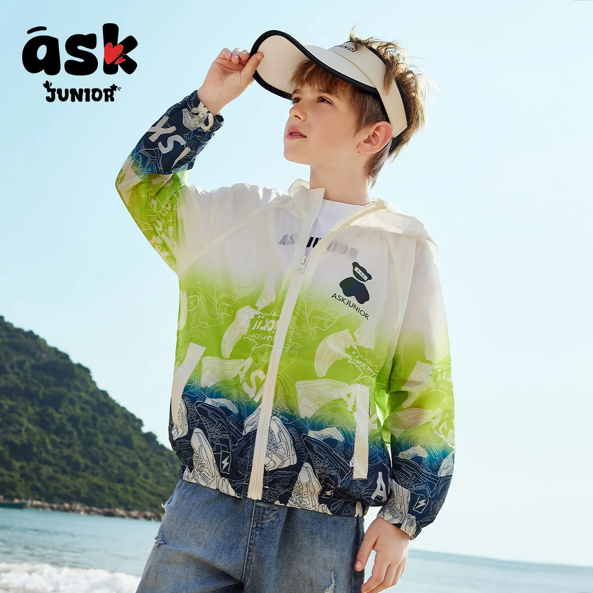 ASK JUNIOR Boys ملابس صيفية لتكييف الهواء، ملابس جلدية للأطفال، سترة بغطاء للرأس مطبوعة بألوان متطابقة #6