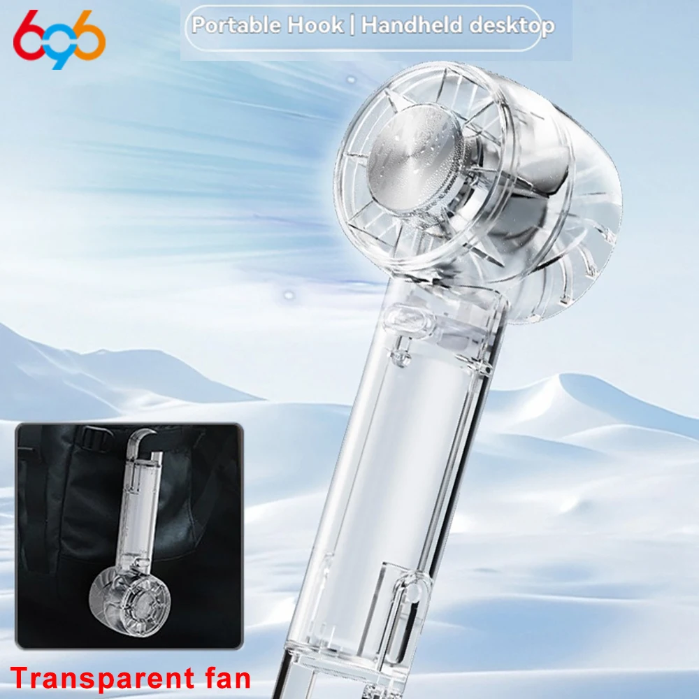 New Transparent Portable Hook Handheld Desktop Turbo Fan Rechargeable Fan 3 Speed Hand Fan For Travel Outdoor Cold Compress Fans