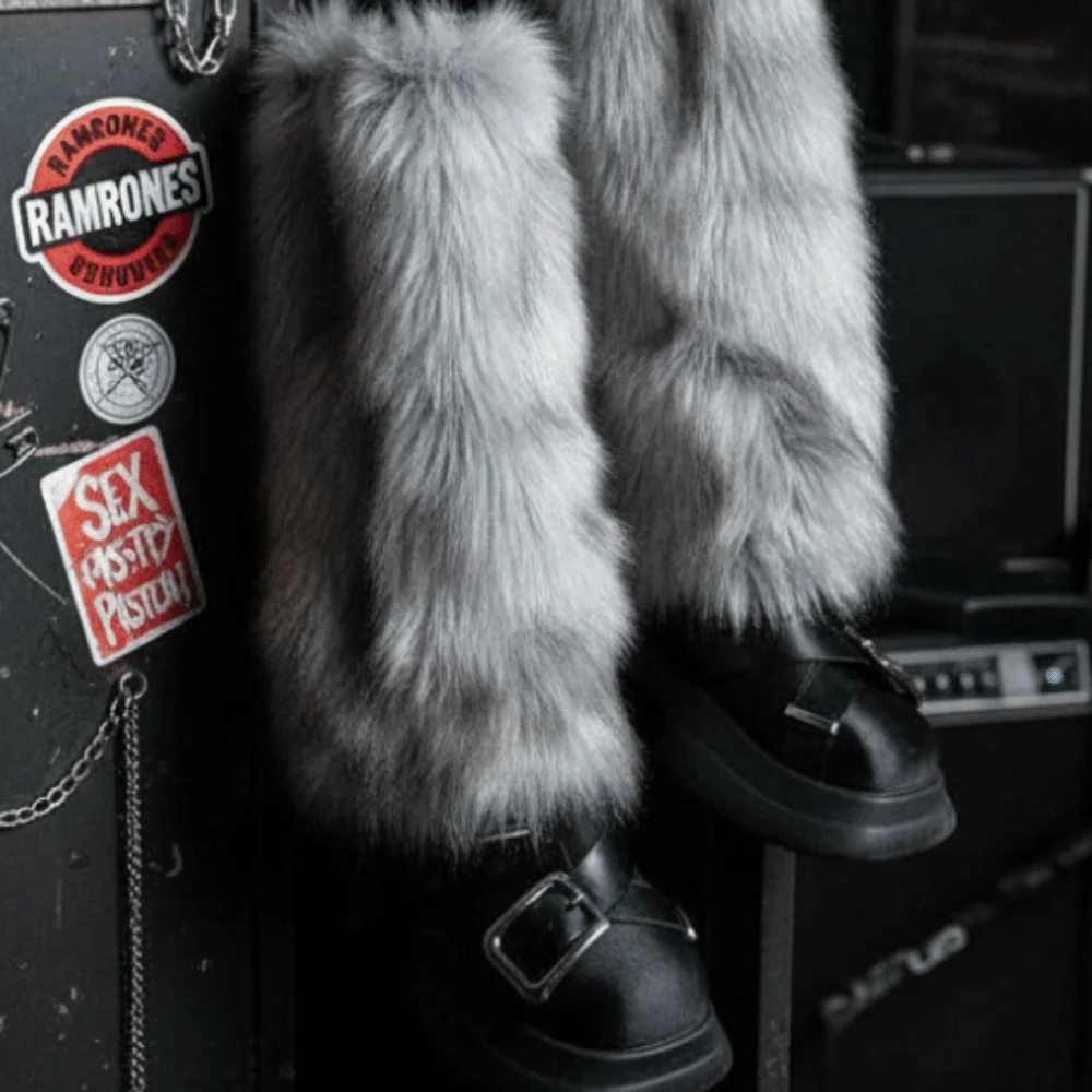 سميكة النساء الفراء تدفئة الساق تقليد الذئب الفراء أنبوب طويل الفراء الساق الجوارب الدافئة Y2k القوطية الشرير الفراء غطاء الركبة فتاة حار الشتاء