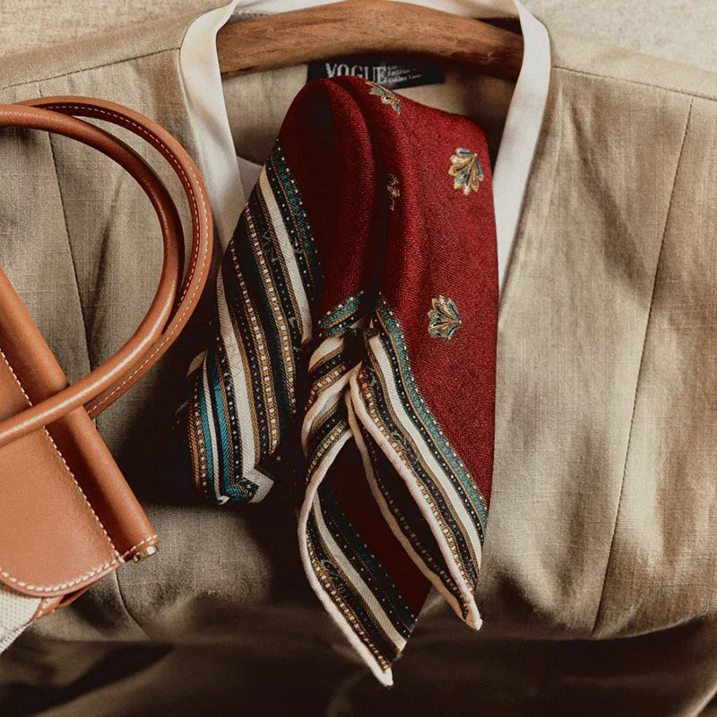 

Новый винтажный классический шарф из шелка и шерсти 65 см для женщин, осенне-зимний платок-бандана для шеи и волос, квадратный платок для женщин и девушек