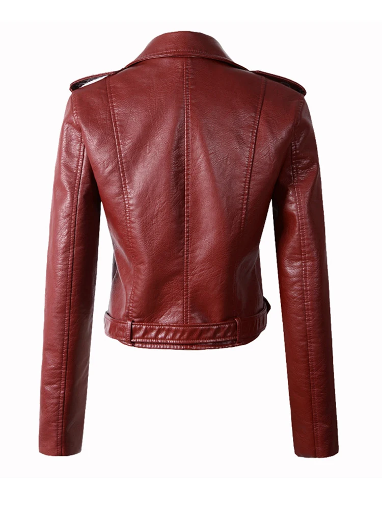 Fitaylor Women Faux PU Leather Jacket Casual Lady Lapel Zipper Jacket Female Motorcycle Leather Coat