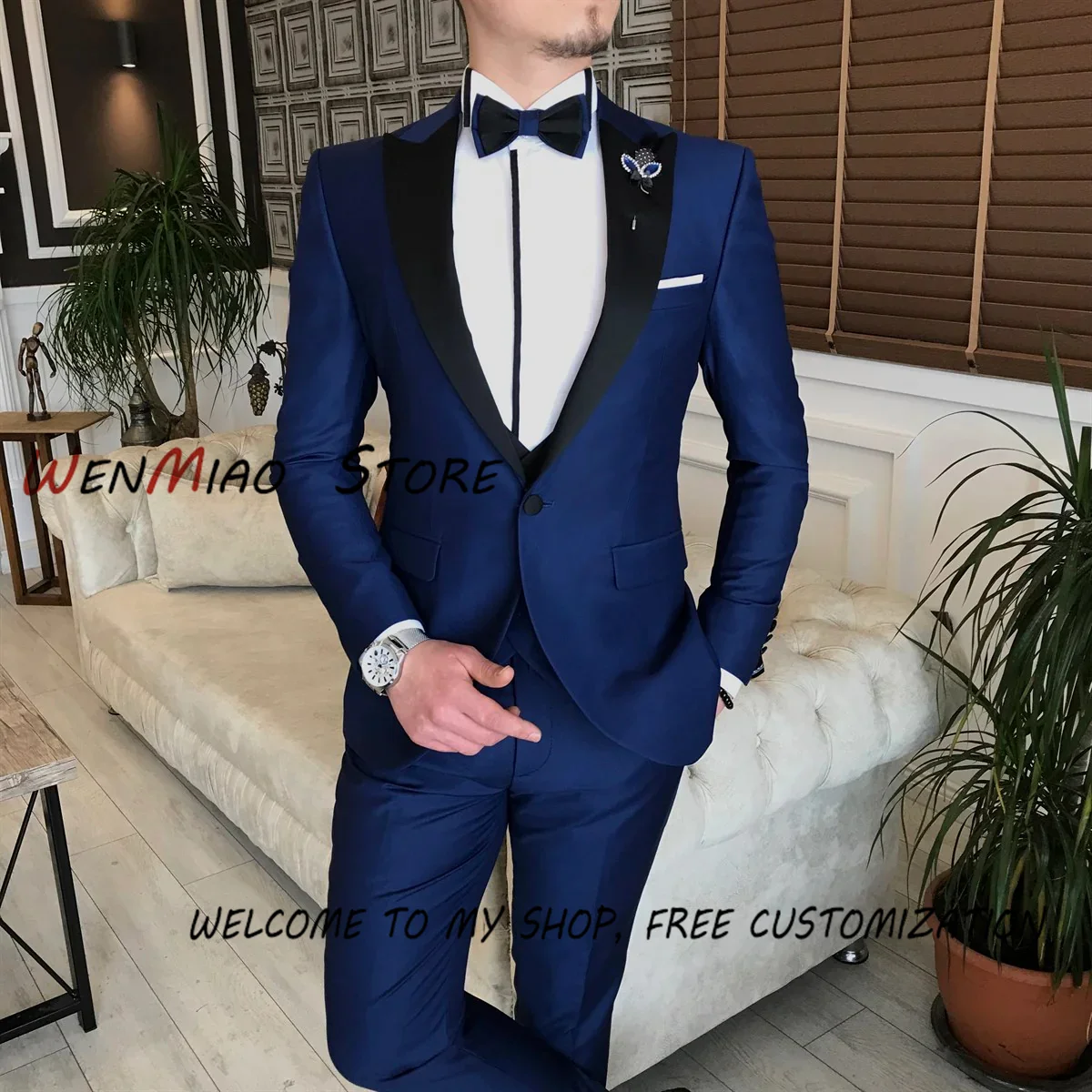 Elegant Men\'s 3-piece Suit Set 2024 Groom Wedding Tuxedo Jacket Pants Vest Fashion Customized Outfit Party Dress