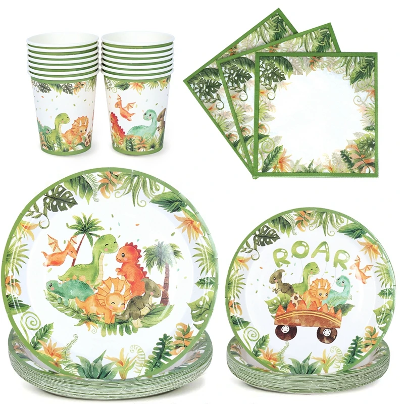 Jednorazowa zastawa stołowa z motywem dinozaura Dinozaur Dekoracja urodzinowa dla dzieci Baby Shower Jungle Safari Materiały urodzinowe
