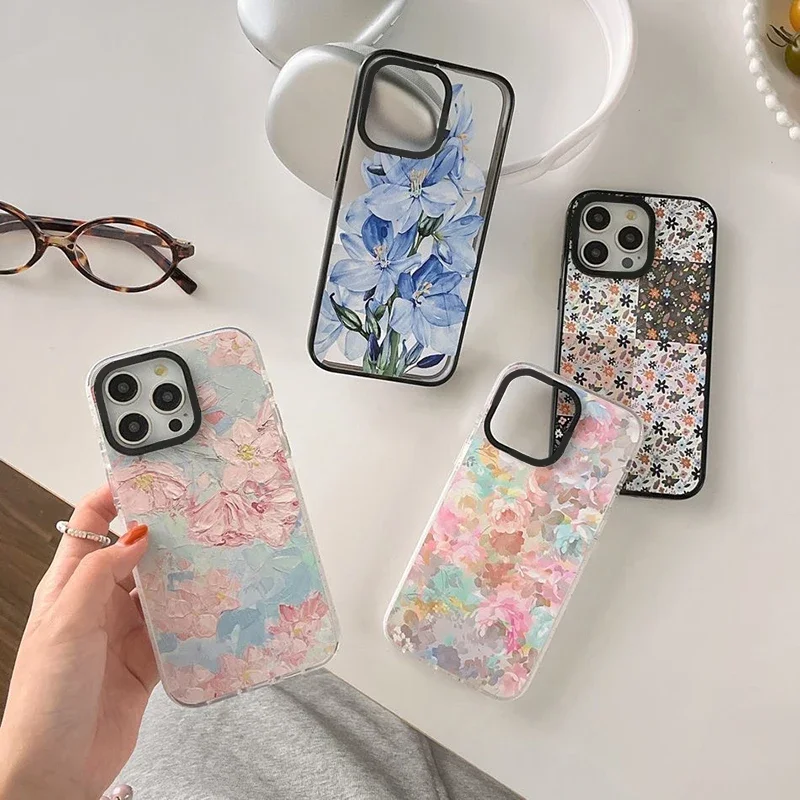 

Oil Painting Flower 2.0 Acrylic Black Border Phone Case Cover for IPhone 11 12 13 14 15 Pro Max Case