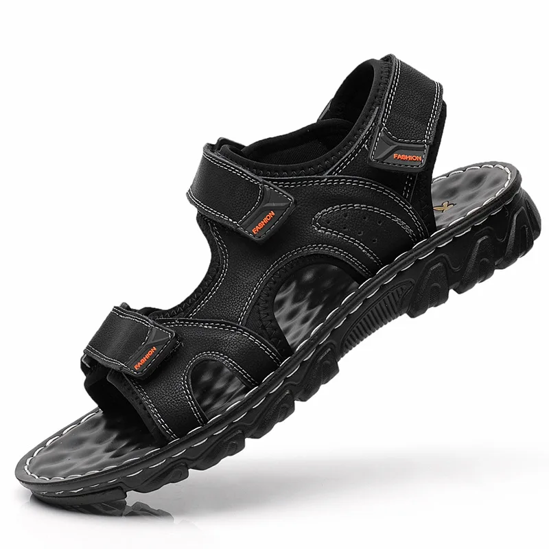 

2023 летняя новая винтажная пляжная обувь для мужчин, уличные повседневные мужские сандалии с открытым носком, однотонные модные кожаные сандалии, мужские