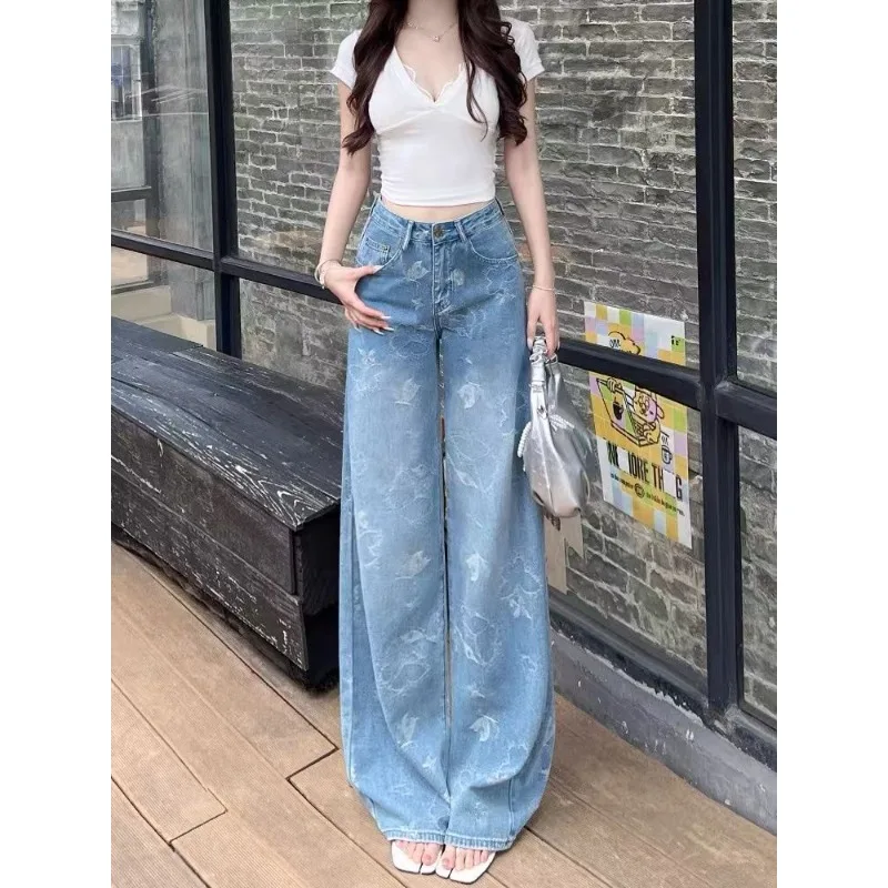 

Wide denim BershkaWomen's Summer Lightweight Butterfly Jacquard High Waist Straight Jeans Loose Narrow Wide Leg Pants for Petite