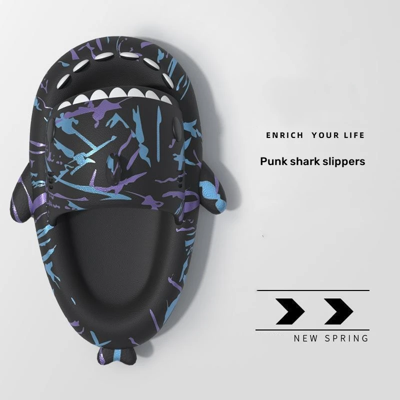 شباشب صيفية على شكل قرش فاسق للرجال والنساء، شرائح إبداعية رائعة للزوجين، صنادل مانعة للانزلاق للبالغين، أحذية الشاطئ #1