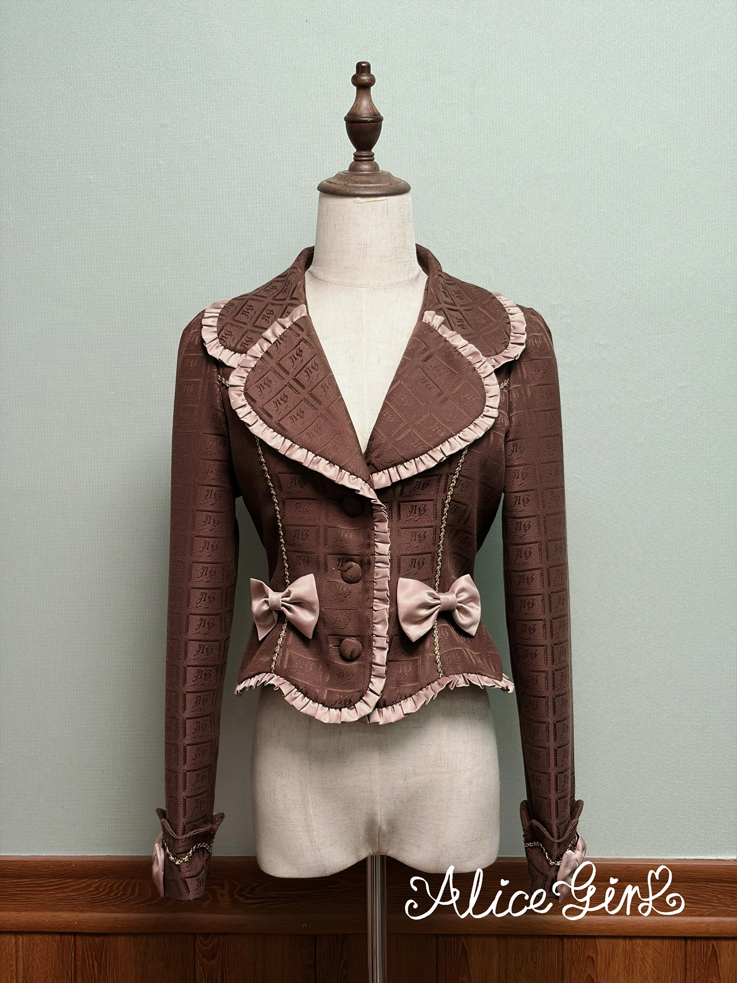 

- Bear Chocolate Slab - Classic Lolita Slim Fit Jacket Coat, Lapel Collar by Alice Girl PRE ORDER / 6 months