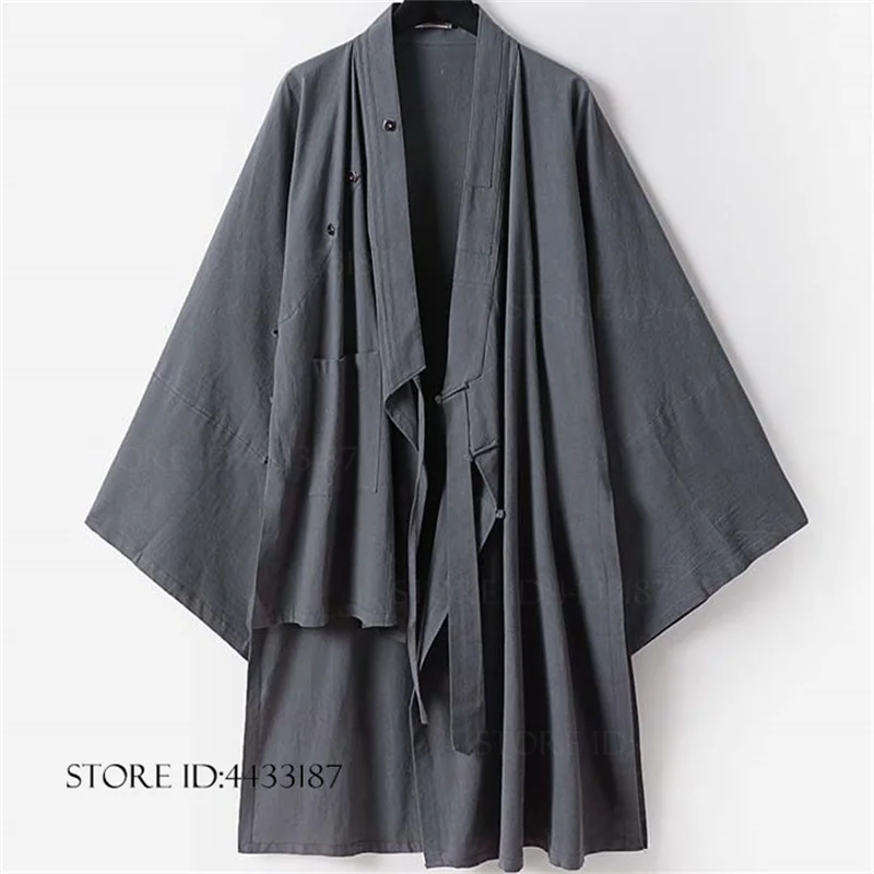 Traditional Japanese Yukata Haori Men's Kimono Cardigan Jacket Coat Samurai Costume Vintage Cotton Linen Hanfu Outwear Big Size