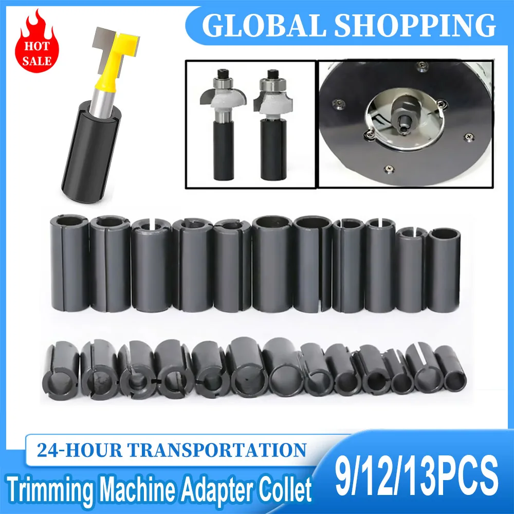 9/12/13Pcs Engraving Machine Adapter Collet Carbon Steel Milling Cutter Converter Collet High Precision Trimming Machine Adapter