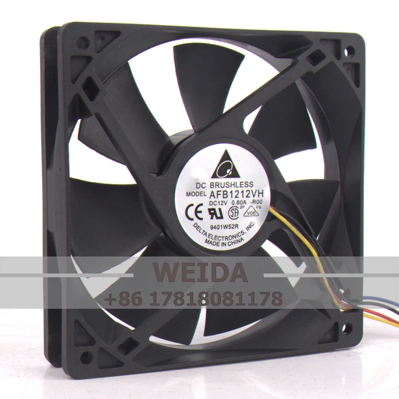 AFB1212VH مروحة تبريد دلتا DC12V ، 0.60A ، ECAC ، 120X120X25mm ، 12 سنتيمتر ، 12025 الشاسيه ، تنظيم سرعة اللوحة الرئيسية ، وارتفاع حجم الهواء