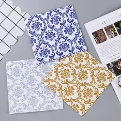 Chinese Elements Blue Gold Silver Flower Pattern Celadon Napkin Paper Tissue Pure Wood Pulp Paper Party Mouth Cloth 20pcs/Pac