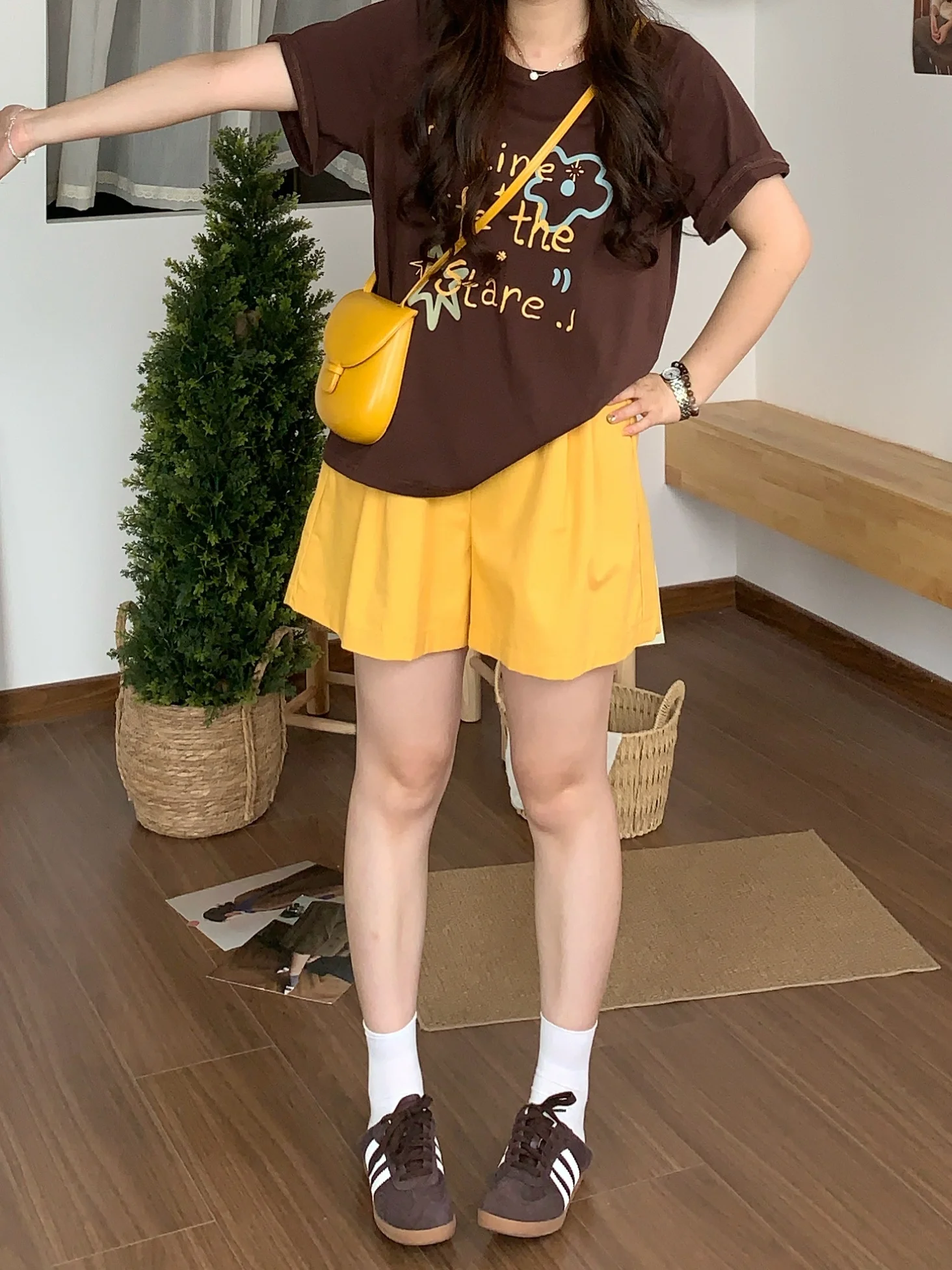 

High Waist A-Line Wide Leg Short Pants Slimming plus Size Color Elastic Waist Versatile Casual Summer Korean Style Shorts