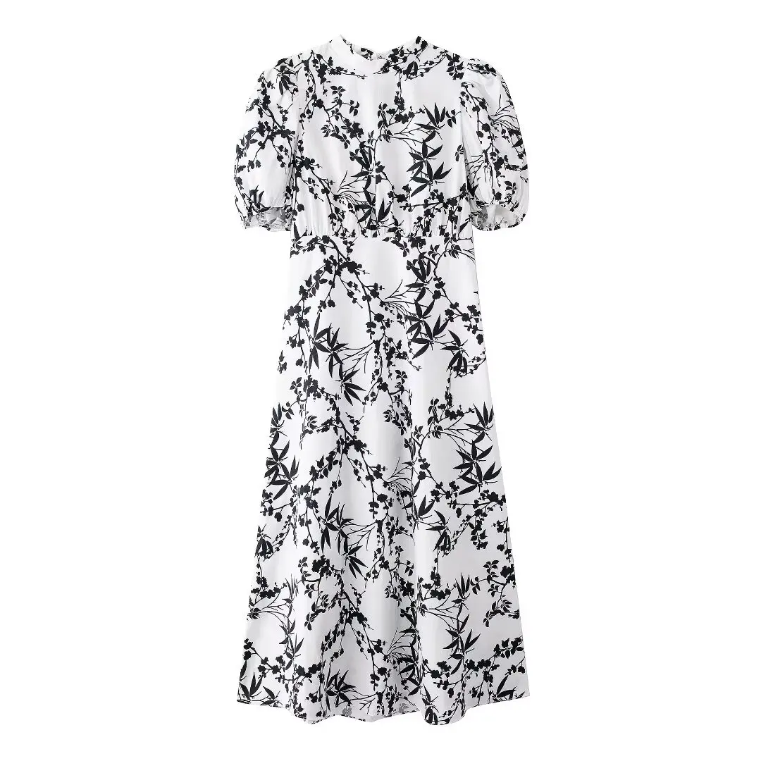 Tangada 2024 Fashion Women Print Backless Dress Bow Sexy Famle Flower Midi Dresses 3H0709