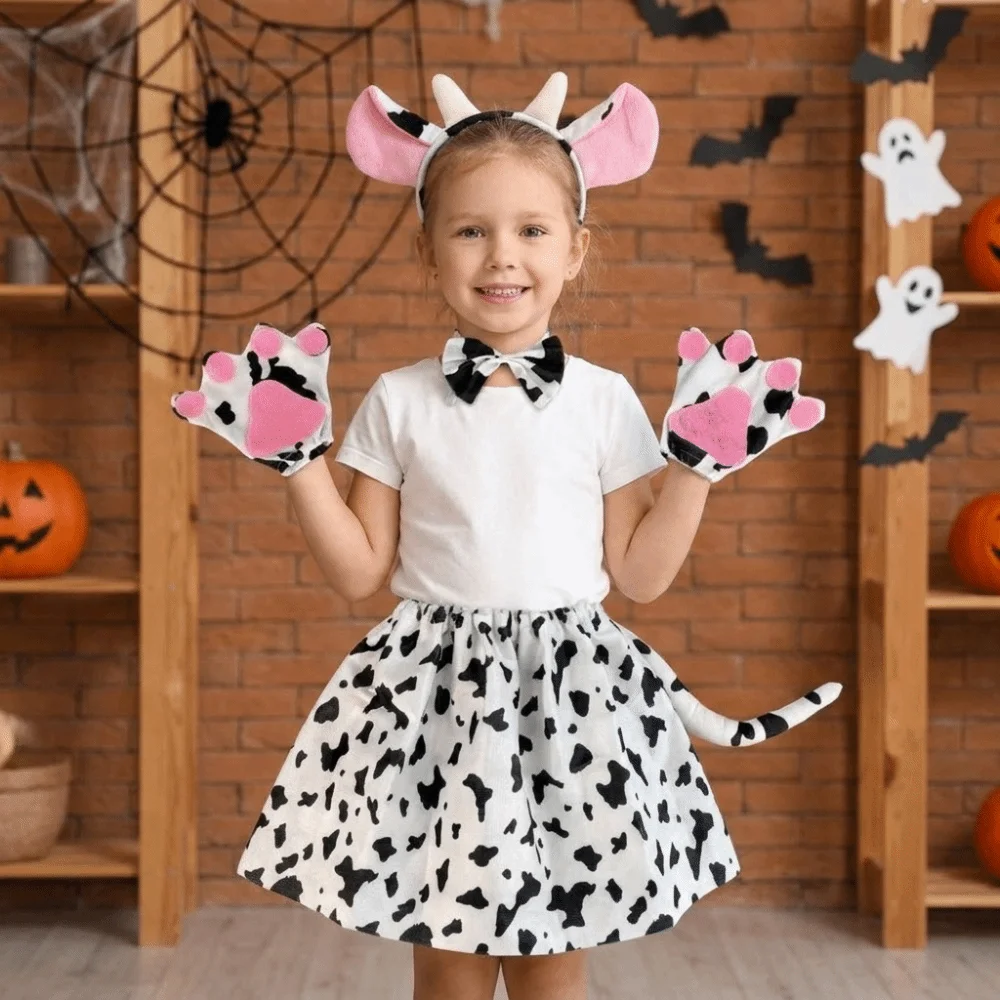 Lovely Cowgirl Skirt Headband Bow Hairband Children Short Dress Giraffe Performance Costumes Halloween Kids Dress Dress Up