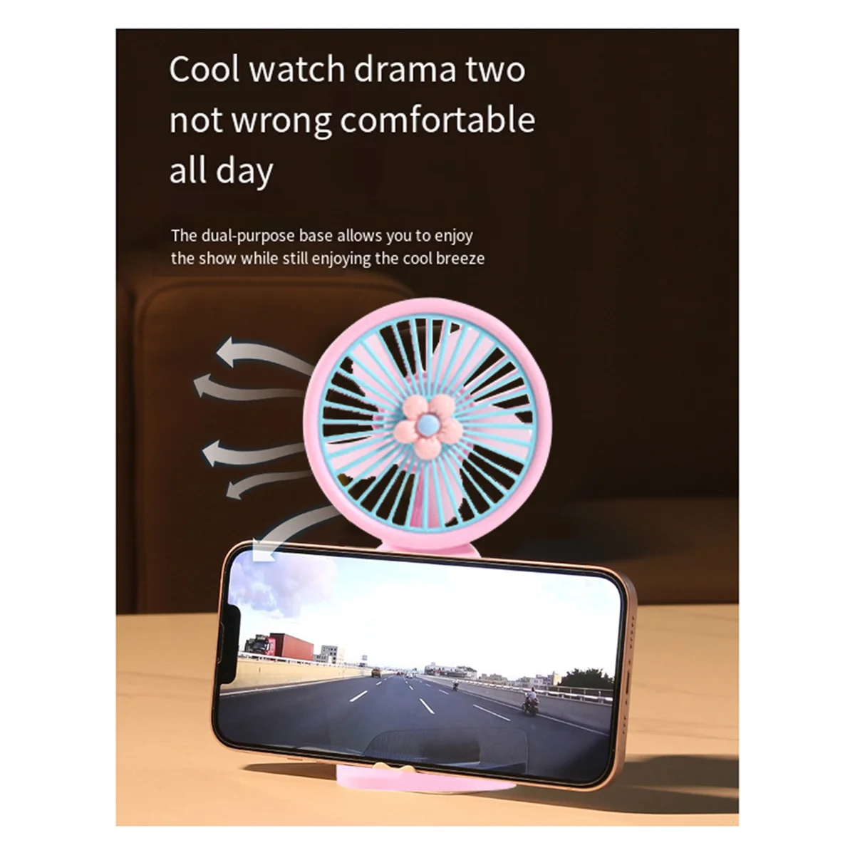 AB01 Симпатичная подставка для телефона с вентилятором 2-в-1, портативная, с сильным воздушным потоком и стабильной поддержкой для летнего охлаждения и наблюдения за кино B