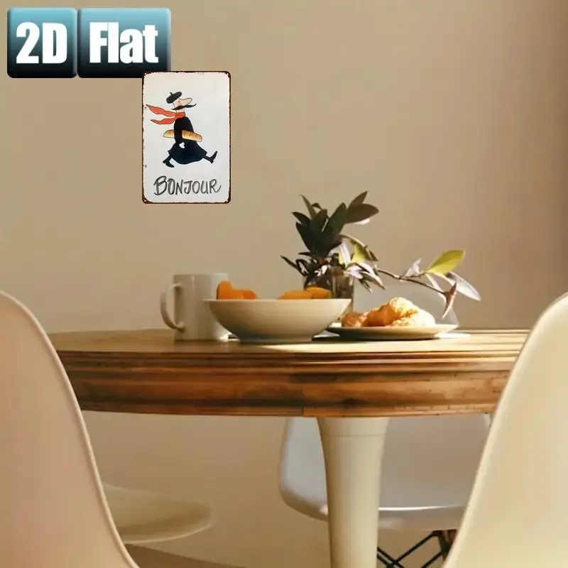 "Bonjour: A Whimsical French Gentleman with a Baguette", Metal  Sign, Decoratve Paintings/Room/Restaurant/Bar/Door/Garage Decor view 2