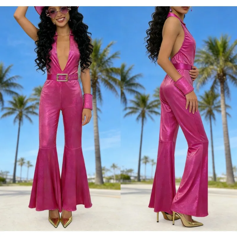 

Новый ретро-костюм в стиле хиппи-диско: комбинезон с расклешенными брюками в стиле хип-хоп для маскарада и вечеринок