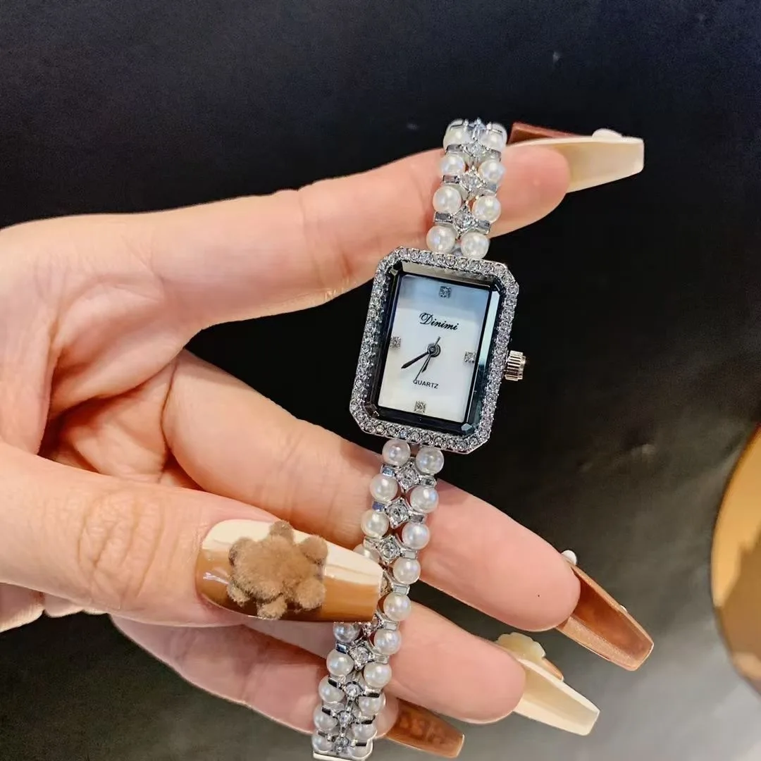 

Elegant women's watch, pearl bracelet watch, exquisite small dial, square pearl chain women's watch, birthday gift for women