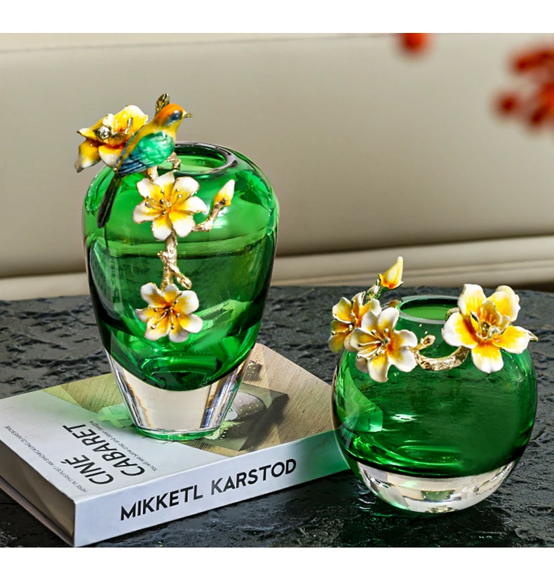 

New Chinese style glass vase, living room, flower arrangement, water storage, modern light luxury foyer decorations, high-end so