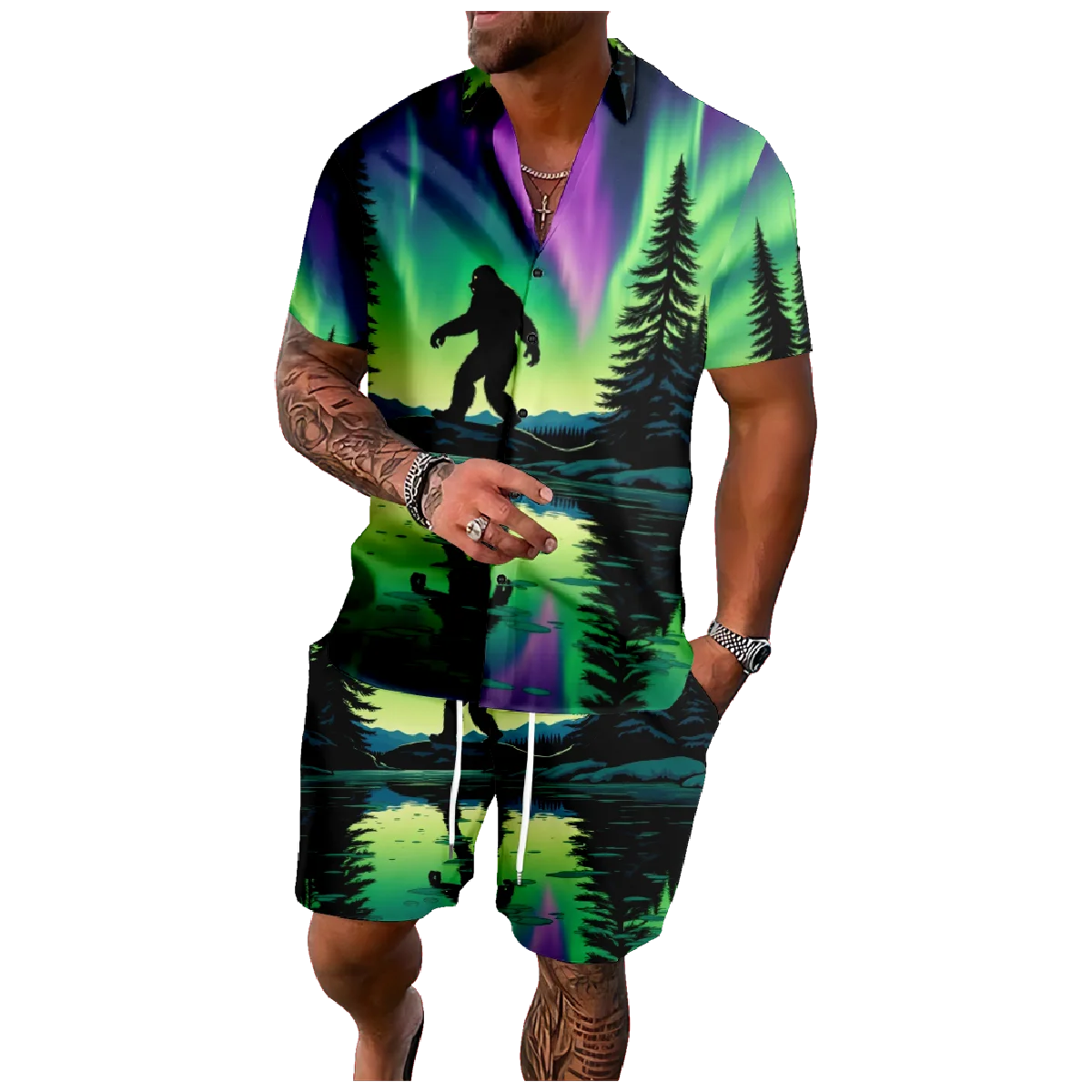 Leaves Orangutan Animal Shirt Shorts Set Men Beach Clothes For Men 2 Piece Set Quick Dry Hawaiian Shirt