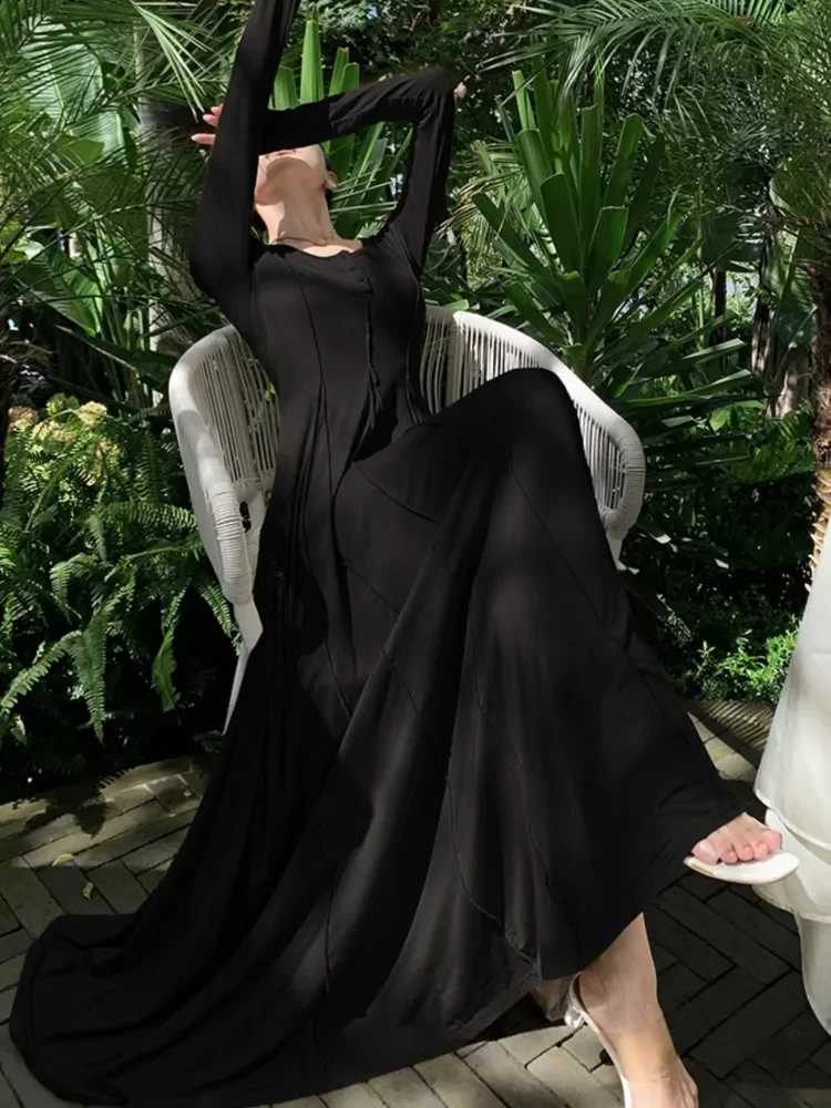 Elegant Casual ถักชุดผู้หญิงแขนยาวชุดราตรี Slim A-Line Dress One Piece Femme แฟชั่น Vestido Robe