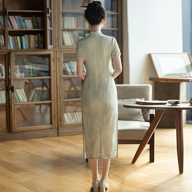 Yourqipao Summer Slanted Placket Modified Cheongsam Retro Simple Young Temperament Celebrity Chinese Style Dress Qipao for Women
