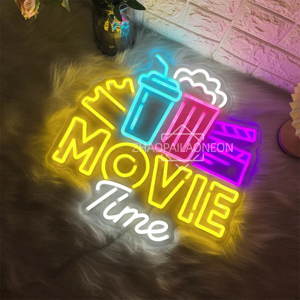 Movie Time Neon Led Sign Home Art Party Movie Theater Decoration Movie Room Mall Neon Lights USB Party Bar Club Wall Decor Signs