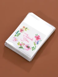 100pcs Colourful Flowers THANK YOU Self-adhesive Bag Plastic Pouches for DIY Jewelry Display Cookies Storage Gifts Bag Wholesale