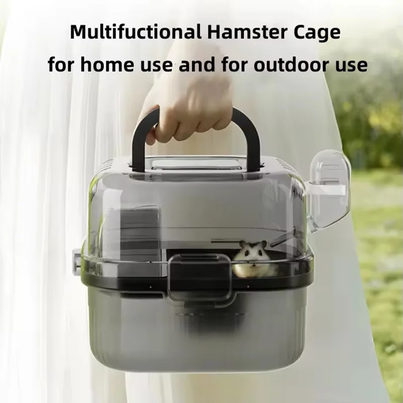 Portable Hamster Travel Carrier Cage Lightweight Small Pet Carrier Box With Handle Breathable Hamster Habitat With Water Bottle