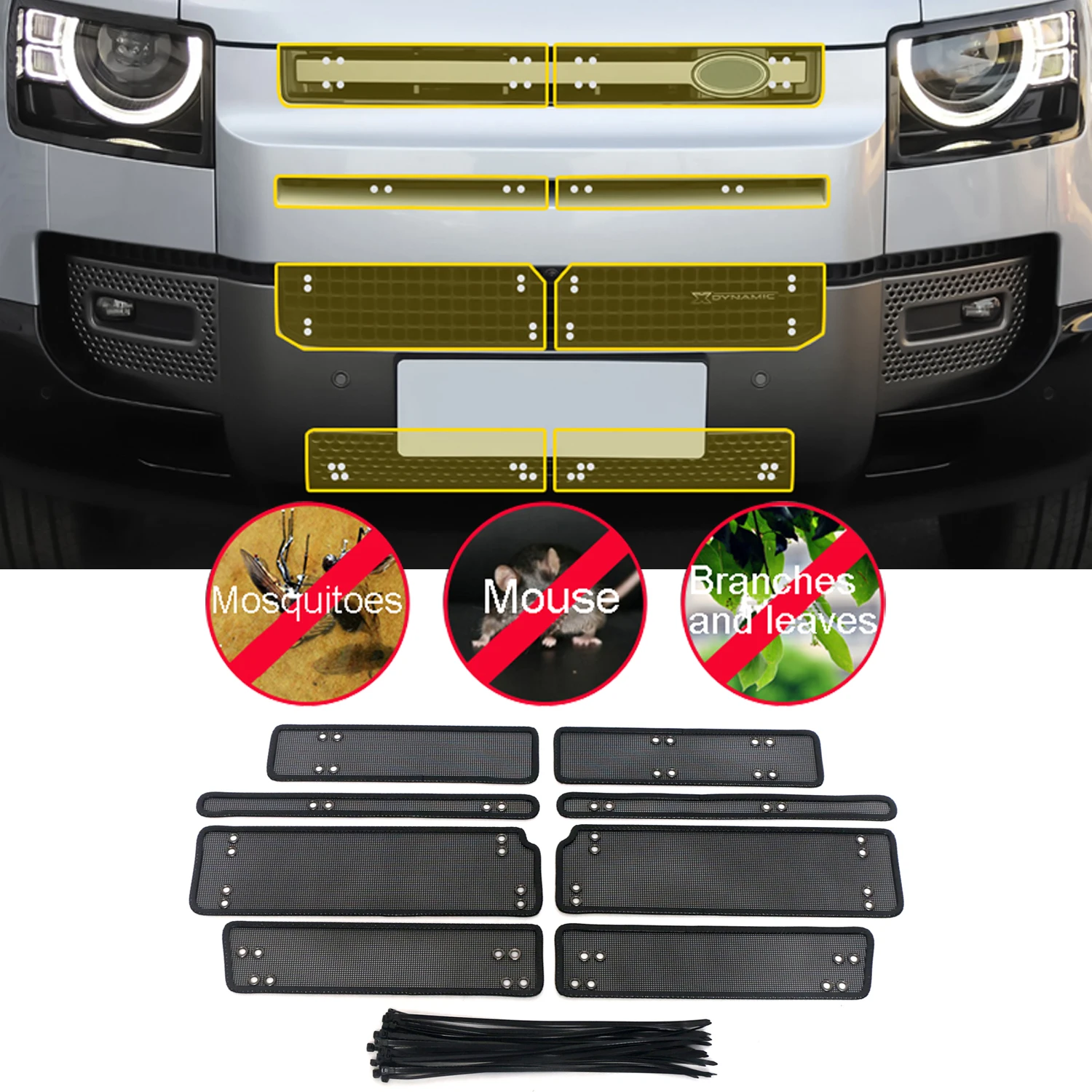 

Car Accessories for Land Rover Defender 90 110 2020-2023 Front Mesh Grille Insect Screening Protection Nets 8pcs