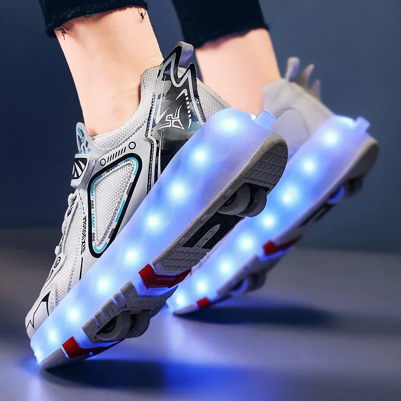 Roller Skates Shoes Boys Girls Kids Babys 2024 Gift Fashion Casual Men's Flashing Led Light Women Sports 4 Wheels Skate Sneakers