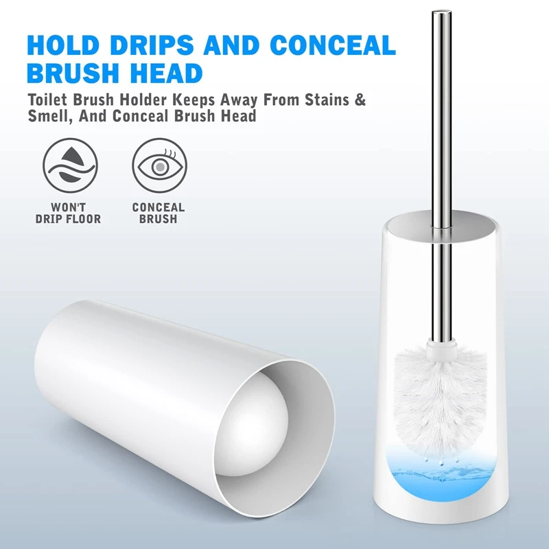 Toilet Brush and Holder, 2 Pack Toilet Brush with 304 Stainless Steel Long Handle, Toilet Bowl Brush White-A22U