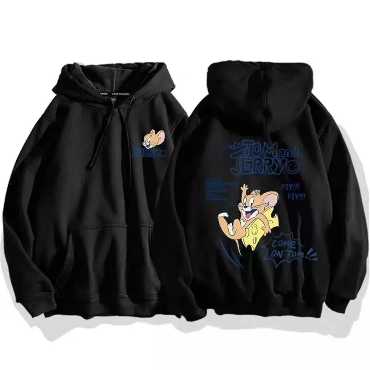 Cute Cartoon Cat Print Hoodie Women Fashion Winter Autumn Mouse Tops Ulzzang Black Harajuku Pullover Hooded Hoodie Sweatshirts