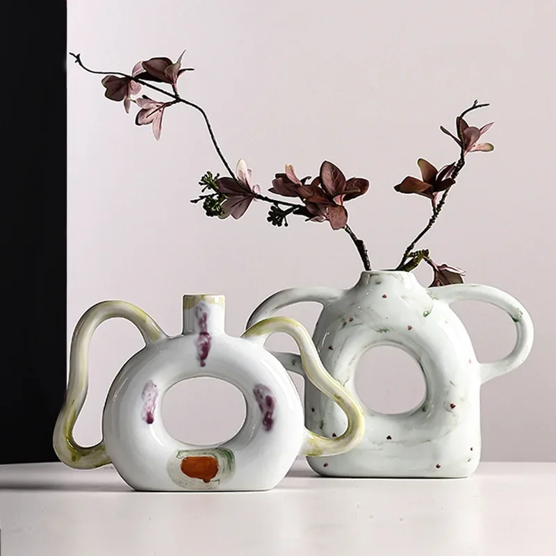 Nordic Ins Cream Wind Double Ear Vase Decoration Living Room Entrance Cabinet Flower Arrangement Decoration Wedding decoration