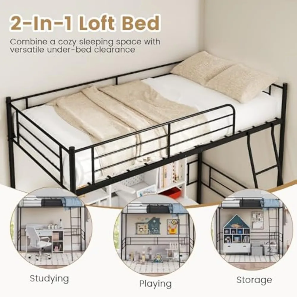 سرير علوي من الفولاذ المتين مع سلم وشرائح داعمة وسكة أمان بطابقين موفرة للمساحة #5