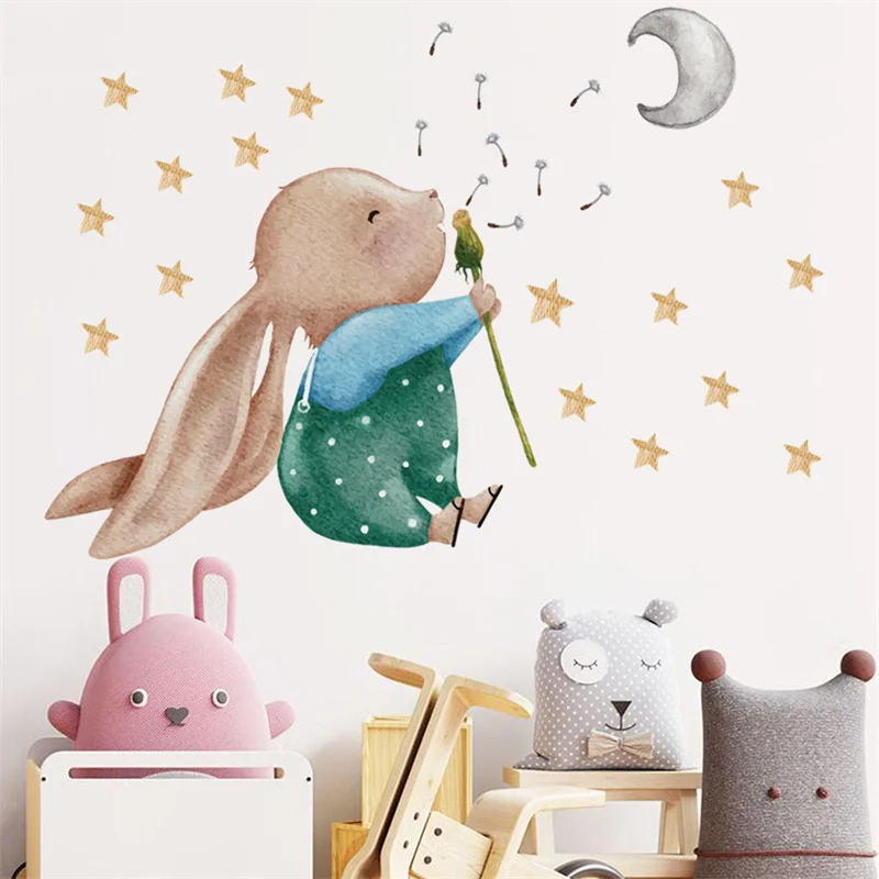 Cute Bunny Hearts Wall Stickers for Kids Rooms Girls Baby Room Bedroom Nursery Decor Rabbit Room decor pegatinas de pared