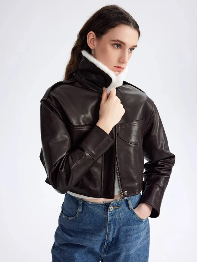 

Natural Mink Collar Genuine Leather Goose Down Jackets for Women 2026 New High-end Simple Short Winter Real Sheepskin Down Coat